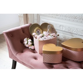 265460 Storage Box Set of 3 27x24x15 / 24x21x14 / 21x19x12 cm Pink Gold colored Cardboard Heart-Shaped