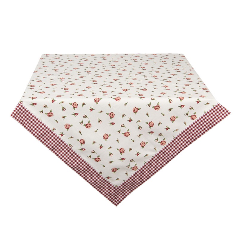 ROR01 Nappe 100x100 cm Rouge Blanc Coton Roses Carré Nappes de table