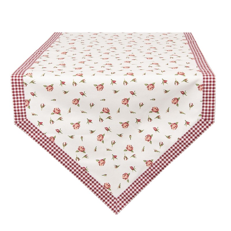 ROR65 Chemin de table 50x160 cm Rouge Blanc Coton Roses Nappe