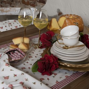 2ROR65 Chemin de table 50x160 cm Rouge Blanc Coton Roses Nappe