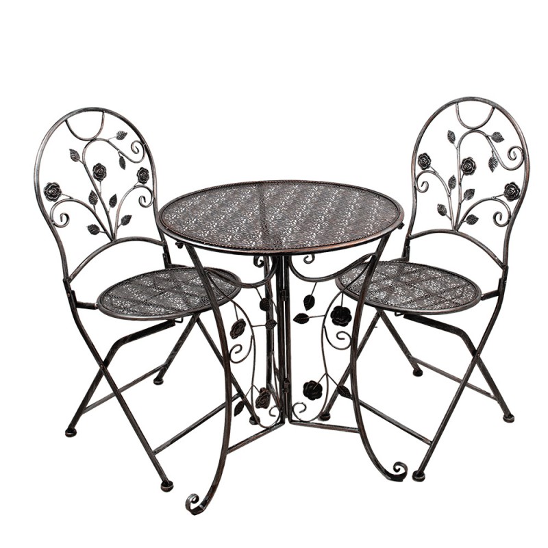 5Y1273 Bistro Set Bistro Table Bistro Chair Set of 3 Ø 60x70 cm Brown Metal