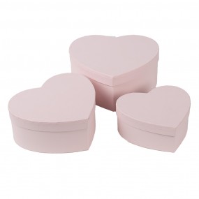 266025 Scatola di archiviazione set di 3 28x26x14/24x23x12/21x20x10  cm Rosa Cartone A forma di cuore