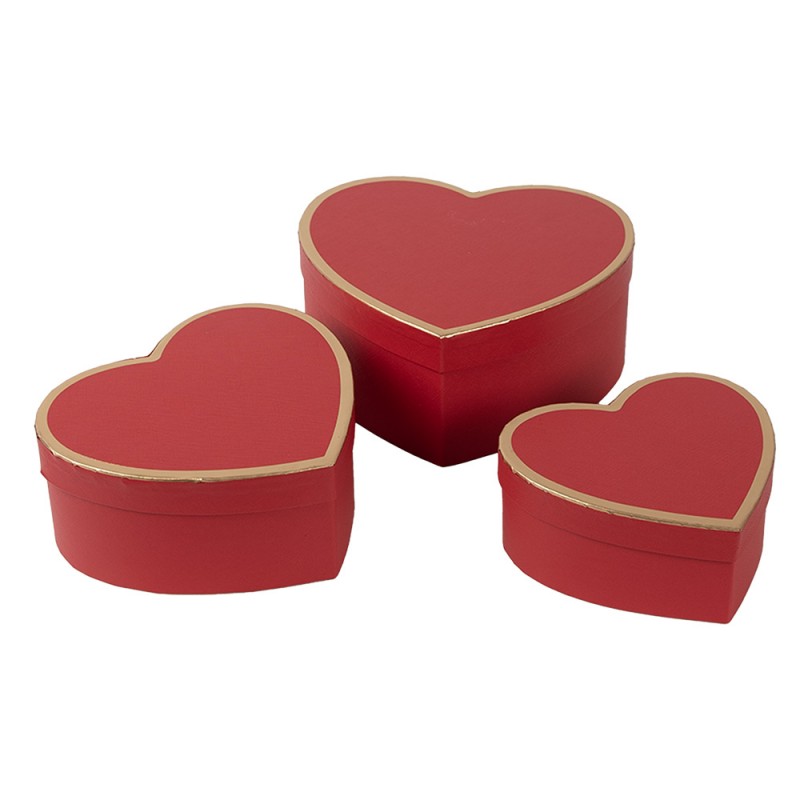 66026 Boîte de rangement set de 3 28x26x14/24x23x12/21x20x10 cm Rouge Carton En forme de coeur