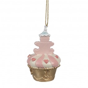 26PR4207 Ornamento Natalizio Cupcake Ø 5x8 cm Rosa Plastica Decorazioni Albero Natale