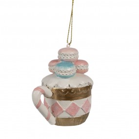 26PR4209 Kersthanger Macarons  6x4x7 cm Roze Kunststof Kerstboomversiering