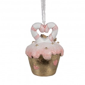 26PR4210 Ornamento Natalizio Cupcake Ø 5x6 cm Rosa Plastica Decorazioni Albero Natale