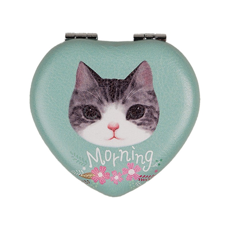 JZSP0015 Handheld Mirror 7x7x2 cm Green Plastic Glass Cat Heart-Shaped