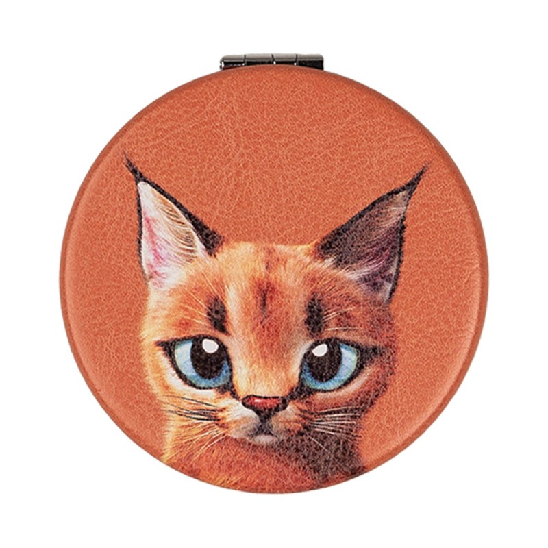 JZSP0017 Miroir à main Ø 7 cm Orange Plastique Verre Chat Rond