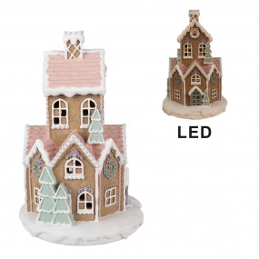 26PR4307 Lebkuchenhaus mit LED Ø 21x33 cm Braun Kunststoff