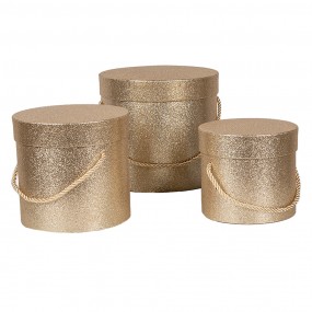 266020 Storage Box Set of 3 Ø 18x17/15x15/13x12 cm Gold colored Paper Round