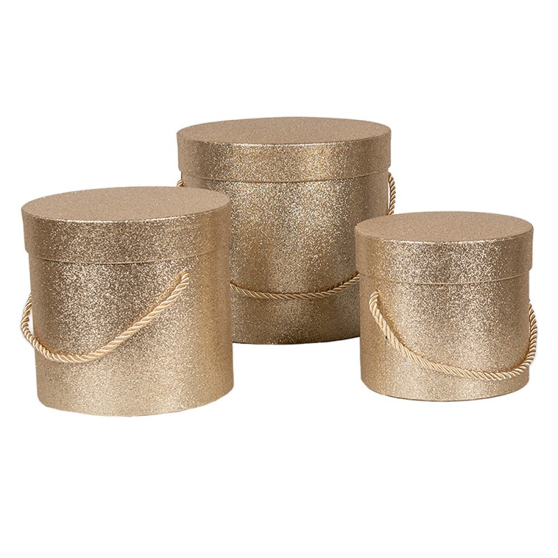 66020 Opbergdoos Set van 3 Ø 18x17/15x15/13x12 cm Goudkleurig Papier Rond