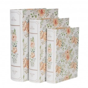 266021 Aufbewahrungsbox 3er Set Bücher 29x24x7/25x20x6/22x16x5 cm Weiß Grün Karton Blumen Rechteck