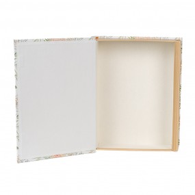 266021 Boîte de rangement set de 3 Livres 29x24x7/25x20x6/22x16x5 cm Blanc Vert Carton Fleurs Rectangle