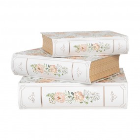 266021 Boîte de rangement set de 3 Livres 29x24x7/25x20x6/22x16x5 cm Blanc Vert Carton Fleurs Rectangle