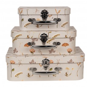 266022 Opbergdoos Set van 3 Boeken (3) 30x21x9 / 25x18x9 / 20x16x8 cm Beige Karton Bloemen Rechthoek