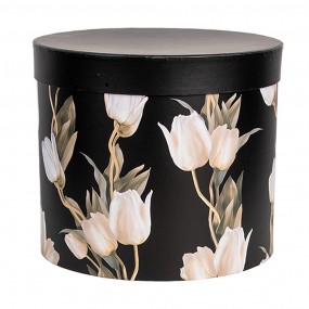 266023 Storage Box Set of 3 Ø 24x21 / Ø 22x29/ Ø 19x18 cm Black Cardboard Tulips Round