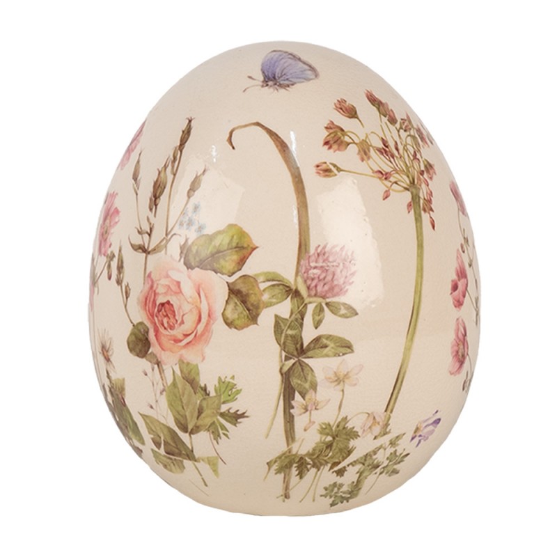 6CE1918L Decoration Egg Ø 14x16 cm Beige Pink Ceramic Flowers