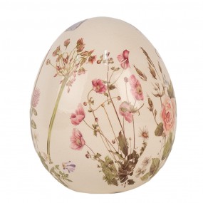 26CE1918L Decoration Egg Ø 14x16 cm Beige Pink Ceramic Flowers