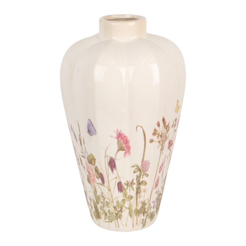 6CE1938L Vase Ø 24x40 cm Beige Pink Ceramic Flowers