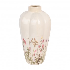 26CE1938M Vase Ø 21x34 cm Beige Pink Ceramic Flowers