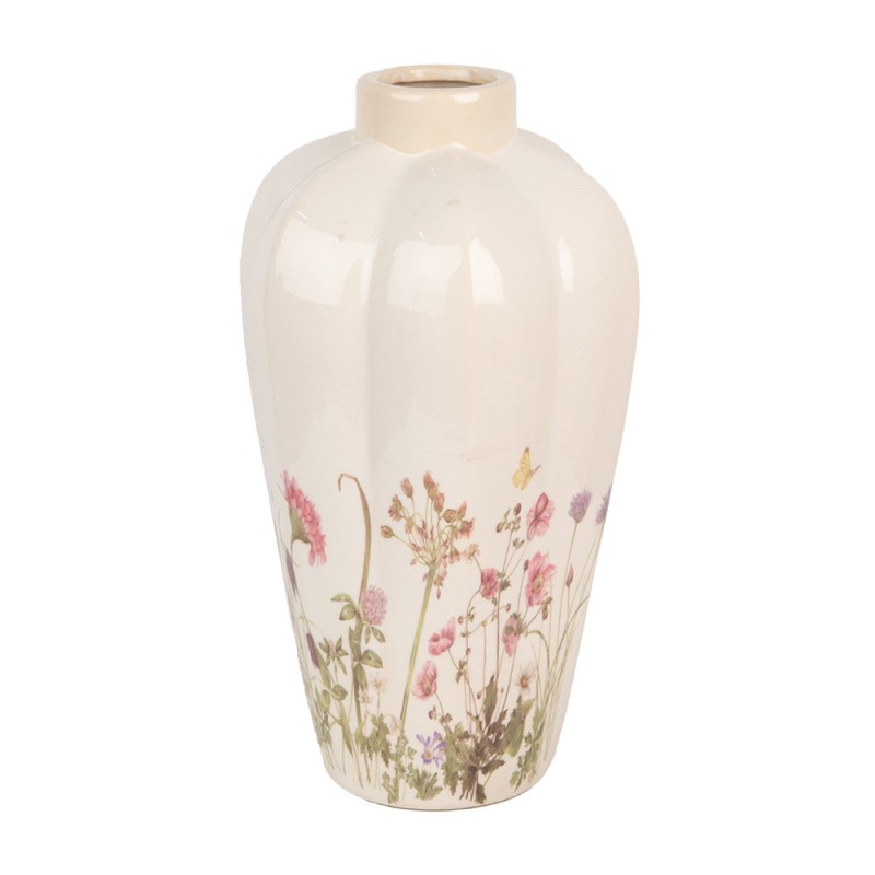 6CE1938M Vase Ø 21x34 cm Beige Pink Ceramic Flowers