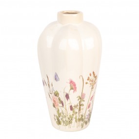 26CE1938M Vase Ø 21x34 cm Beige Pink Ceramic Flowers