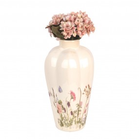 26CE1938M Vase Ø 21x34 cm Beige Pink Ceramic Flowers