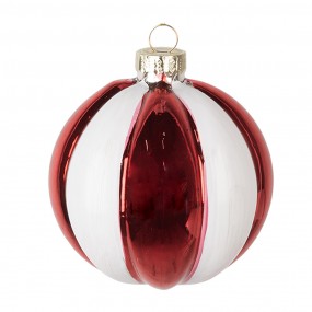 26GL4336GG Boule de Noël Ø 8x8 cm Rouge Blanc Verre