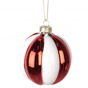 26GL4336GG Christmas Bauble Ø 8x8 cm Red White Glass