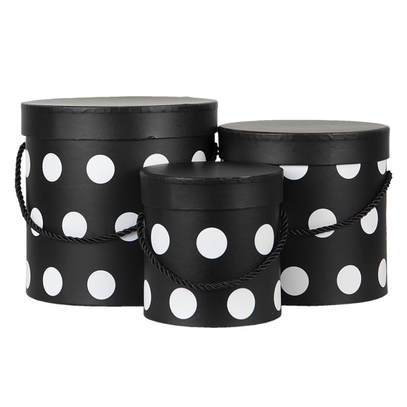 65006 Hat Box Set of 3 Ø 17x17 cm Black White Cardboard Dots Storage Box