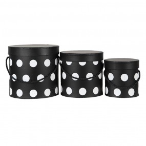 265006 Hat Box Set of 3 Ø 17x17 cm Black White Cardboard Dots Storage Box