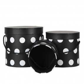 265006 Hat Box Set of 3 Ø 17x17 cm Black White Cardboard Dots Storage Box