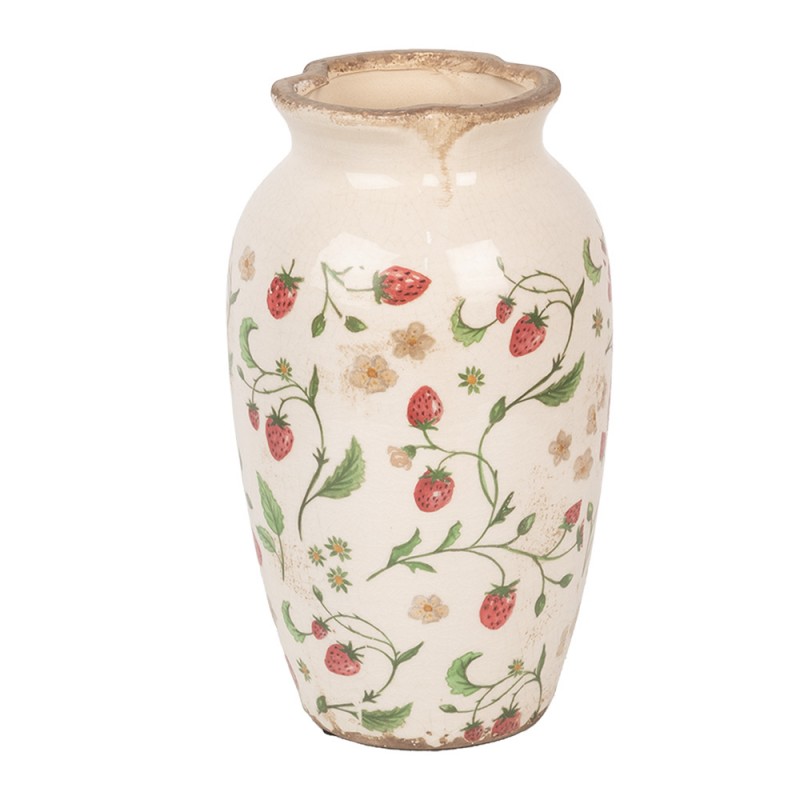 6CE1942S Vase Ø 16x27 cm Beige Red Ceramic Strawberries