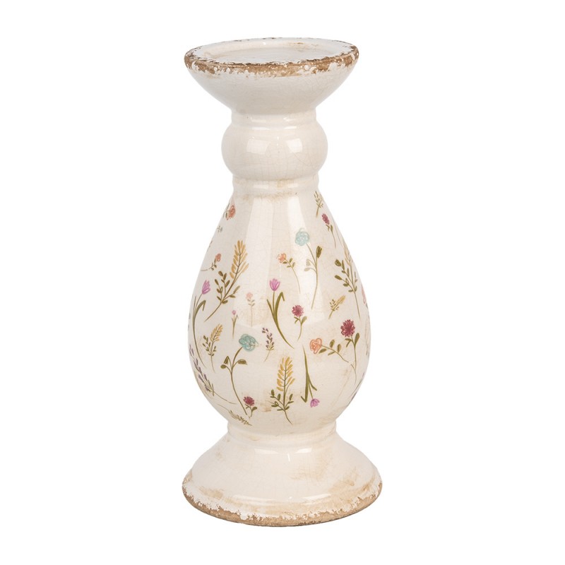 6CE1945L Candelabro Ø 14x32 cm Beige Rosa  Ceramica Fiori