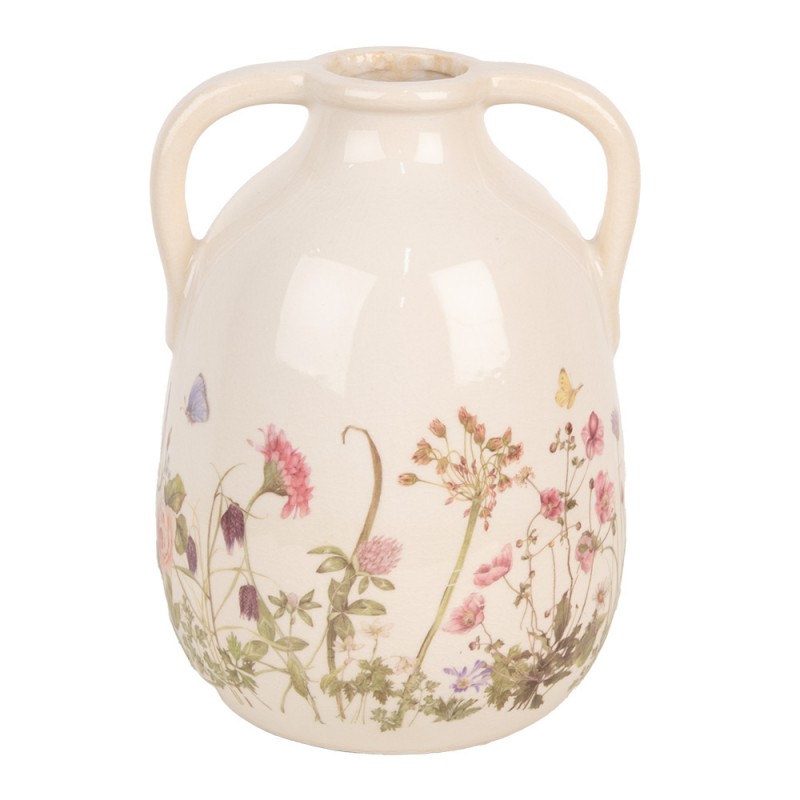 6CE1947L Vaso  Ø 16x22 cm Beige Rosa  Ceramica Fiori