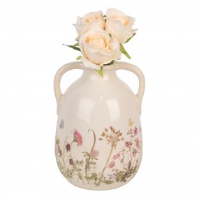 26CE1947L Vase Ø 16x22 cm Beige Pink Ceramic Flowers