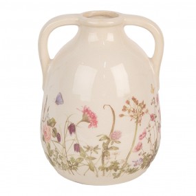 26CE1947M Vaso  Ø 14x18 cm Beige Rosa  Ceramica Fiori