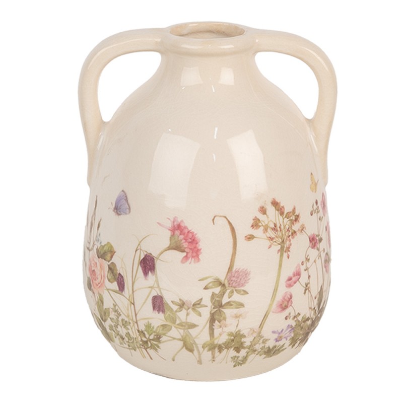 6CE1947M Vaso  Ø 14x18 cm Beige Rosa  Ceramica Fiori