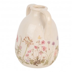 26CE1947M Vase Ø 14x18 cm Beige Pink Ceramic Flowers