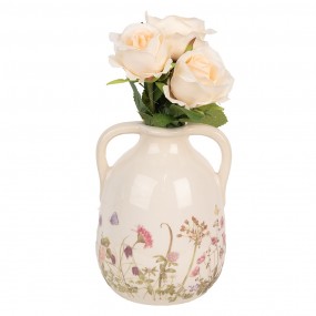 26CE1947M Vaso  Ø 14x18 cm Beige Rosa  Ceramica Fiori