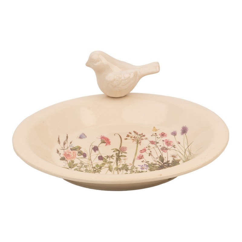 6CE1948L Bird Feeder Tray Ø 26x10 cm Beige Ceramic Bird