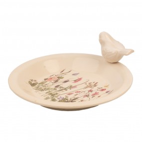 26CE1948L Bac à nourriture pour oiseaux Ø 26x10 cm Beige Céramique Oiseau