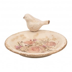 26CE1949M Bac à nourriture pour oiseaux Ø 21x10 cm Beige Céramique Oiseau