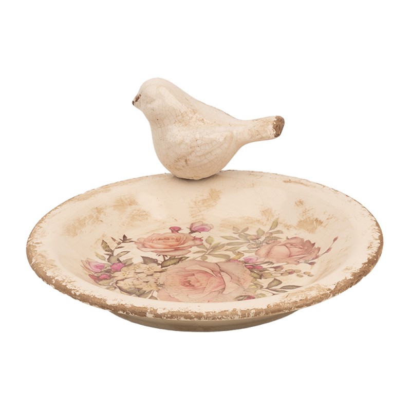 6CE1949M Bac à nourriture pour oiseaux Ø 21x10 cm Beige Céramique Oiseau