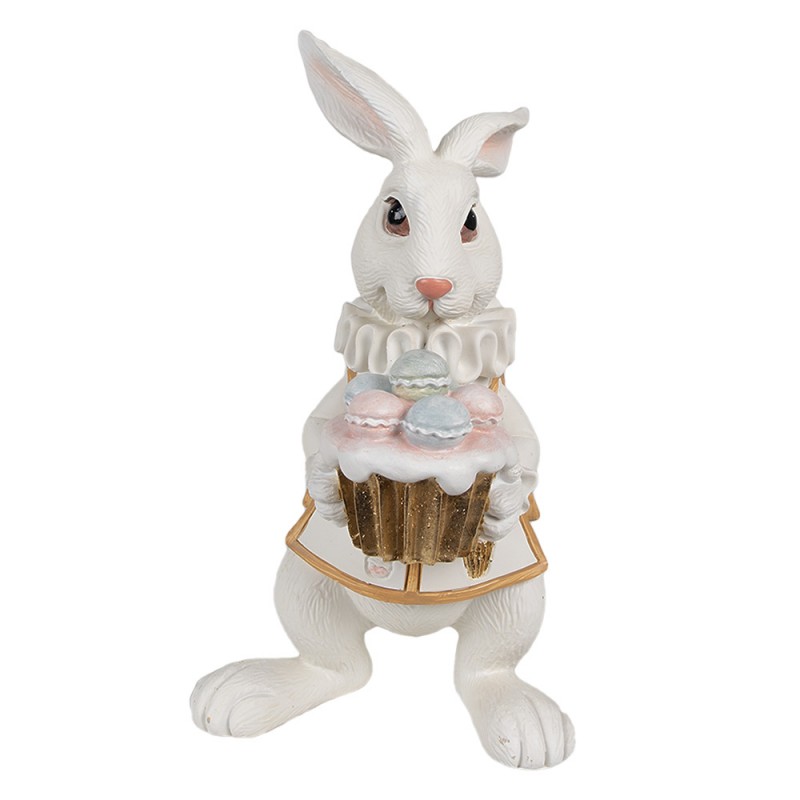 6PR4147 Figurine Lapin 14 cm Blanc Couleur or Polyrésine Décoration de Pâques