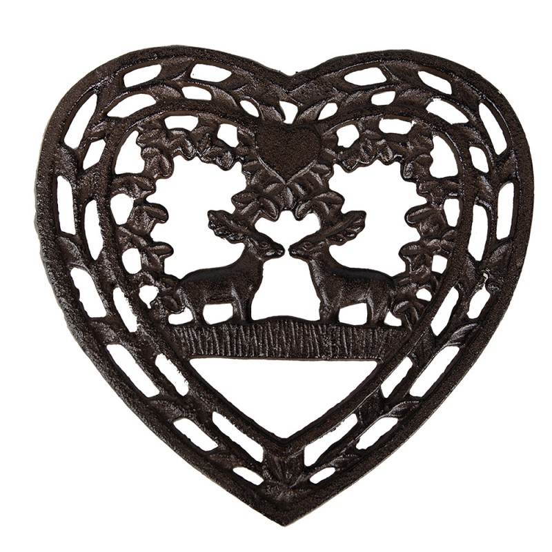 6Y5637 Pot Coasters 20x24x2 cm Brown Metal Deer Heart-Shaped