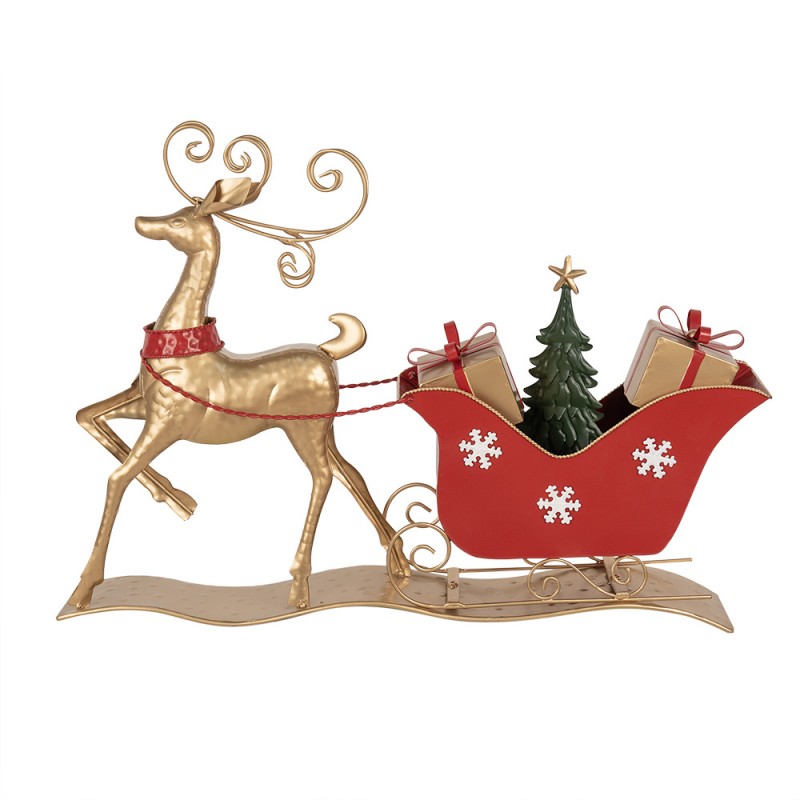 5Y1263 Christmas Decoration Sled 70x12x49 cm Brown Red Melamine