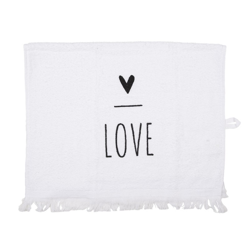 CT032 Guest Towel 40x66 cm White Black Cotton Heart Rectangle