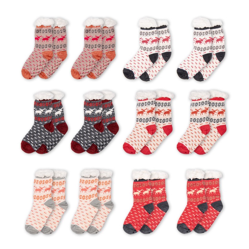 JZSKSET0001 Calze di Natale Set di 12 one size Multicolore Sintetico Cervo