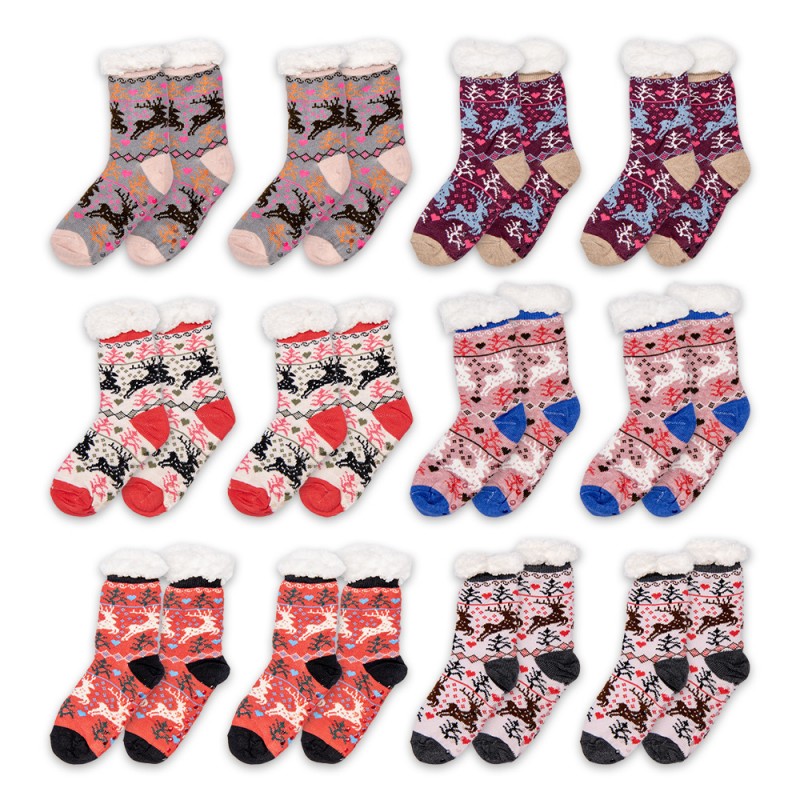 JZSKSET0003 Calze di Natale Set di 12 one size Multicolore Sintetico Cervi